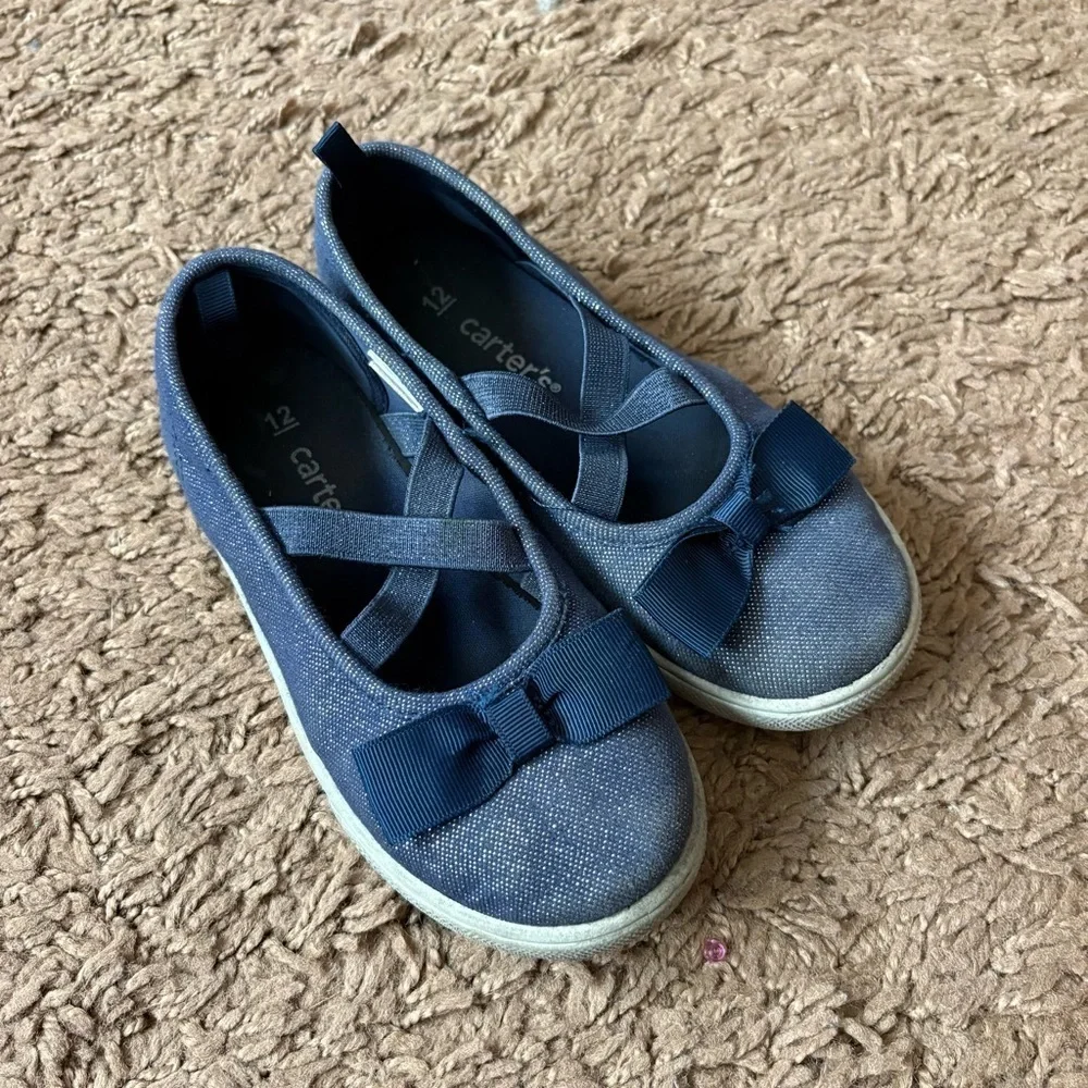 Carter's Blue Kids Shoes with Bow Sz 12 Sneaker Slip On Dress Casual